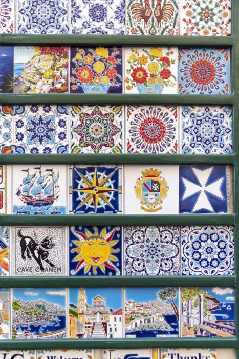 Framed Print : Ceramic souvenirs displayed outside a shop in Amalfi, Campania, Italy Framed Print : Ceramic souvenirs displayed outside a shop in Amalfi, Campania, Italy