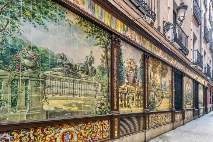 Framed Print : Ceramic tiles facade of a restaurant in the Barrio de las Letras or Literary Quarter Framed Print : Ceramic tiles facade of a restaurant in the Barrio de las Letras or Literary Quarter