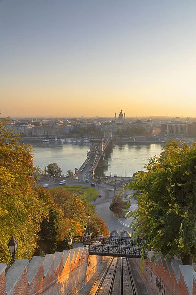 Chain Bridge (Szechenyi Bridge) and Buda Castle Funicular, Budapest, Hungary