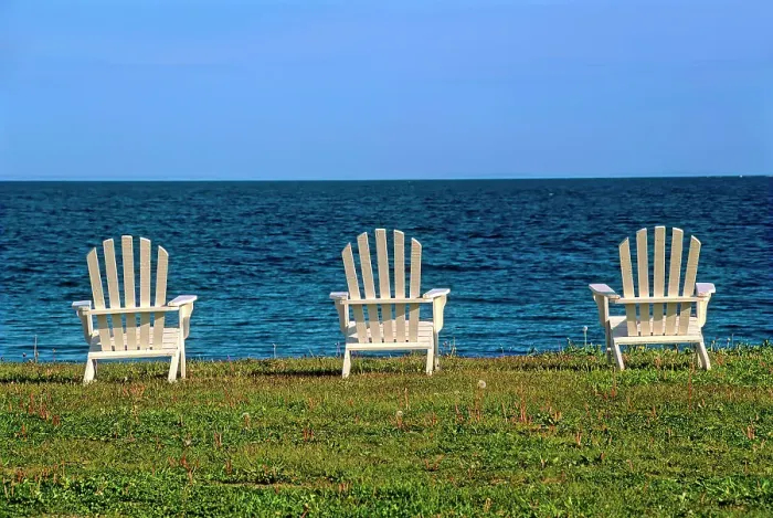 Framed Print : Chairs by the Gulf of St. Lawrence, Baie-des-Sables, Quebec, Canada Framed Print : Chairs by the Gulf of St. Lawrence, Baie-des-Sables, Quebec, Canada
