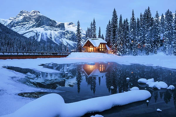 Chalet Reflections at Twilight, Emerald Lake, Yoho National Park, British Columbia