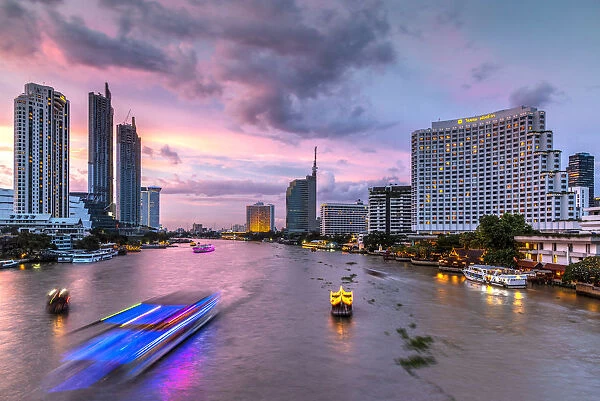 Chao Phraya River and city skyline, Bangkok, Thailand