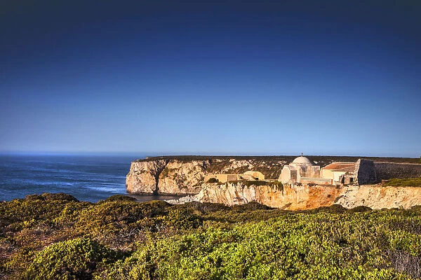 Chapel on the cliffs near Cabo de Sao Vicente, Costa Vicentina, Algarve, Portugal
