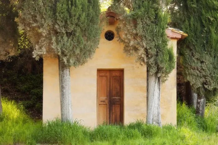 Framed Print : Chapel and cypress trees, Lucignano d Asso Framed Print : Chapel and cypress trees, Lucignano d Asso