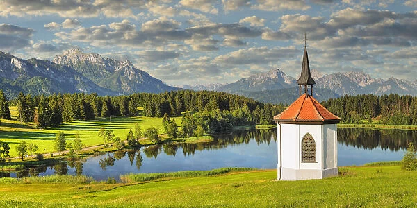 Chapel at Hergratsrieder See Lake, Allgau, Swabia, Bavaria, Germany