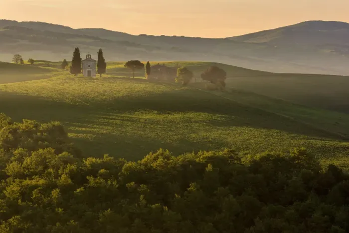 Framed Print : The Chapel of Madonna of Vitaleta dawn, San Quirico d Orcia, Tuscany, Italy