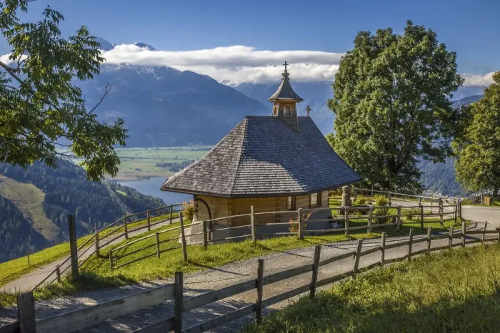 Framed Print : Chapel at Mitterberghof above Lake Zell, Salzburger Land, Austria