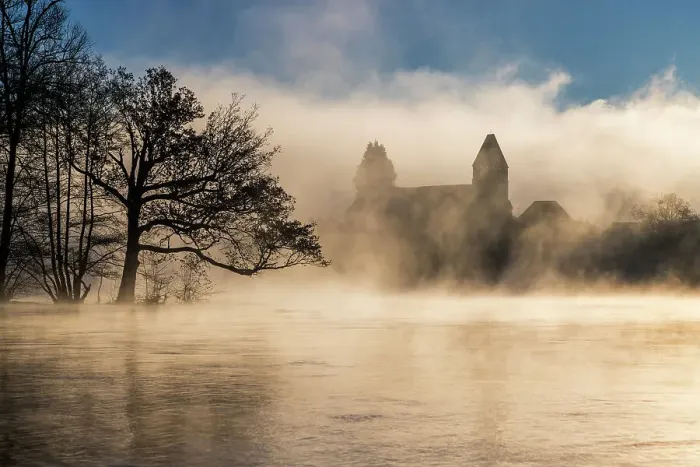 Framed Print : Chapelle des Penitents in the morning mist, Beaulieu-sur-Dordogne, Correze, Nouvelle-Aquitaine, France Framed Print : Chapelle des Penitents in the morning mist, Beaulieu-sur-Dordogne, Correze, Nouvelle-Aquitaine, France