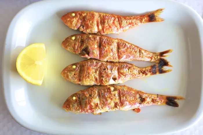 Framed Print : Charcoal Grilled Red Mullet, Eastern Algarve, Algarve, Portugal, Europe Framed Print : Charcoal Grilled Red Mullet, Eastern Algarve, Algarve, Portugal, Europe