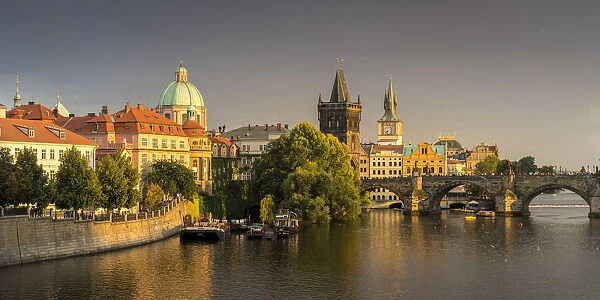 Charles Bridge and Church of Saint Francis of Assisi with Old Town Bridge Tower against