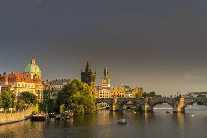 Framed Print : Charles Bridge and Church of Saint Francis of Assisi with Old Town Bridge Tower against Framed Print : Charles Bridge and Church of Saint Francis of Assisi with Old Town Bridge Tower against