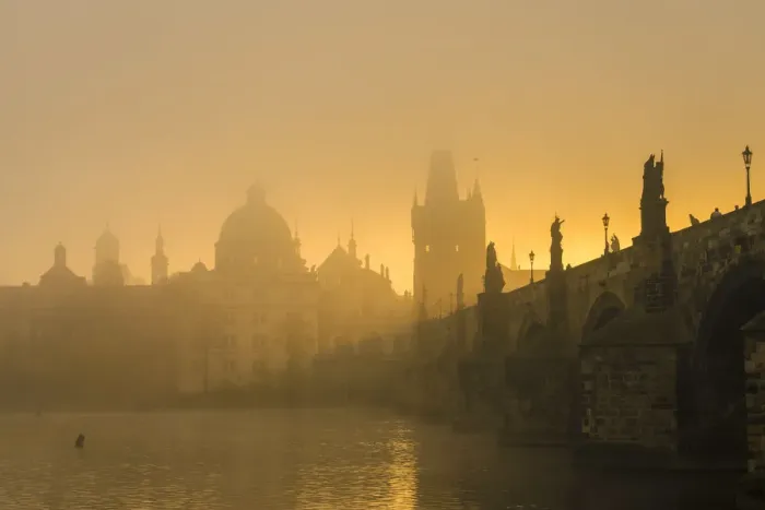 Framed Print : Charles Bridge with mist at sunrise, Prague, Bohemia, Czech Republic Framed Print : Charles Bridge with mist at sunrise, Prague, Bohemia, Czech Republic