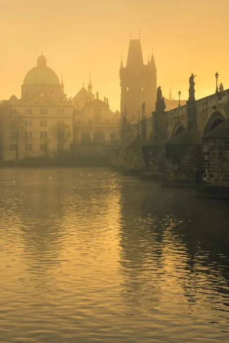 Framed Print : Charles Bridge with mist at sunrise, Prague, Bohemia, Czech Republic Framed Print : Charles Bridge with mist at sunrise, Prague, Bohemia, Czech Republic