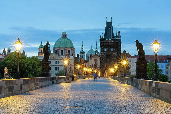 Charles Bridge at twilight, Prague, Bohemia, Czech Republic