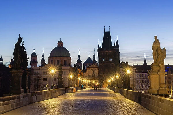 Charles Bridge at twilight, Prague, Bohemia, Czech Republic