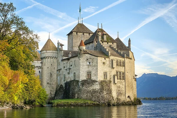 Chateau de Chillon on the shores of Lake Geneva (French: Lac Leman), Veytaux