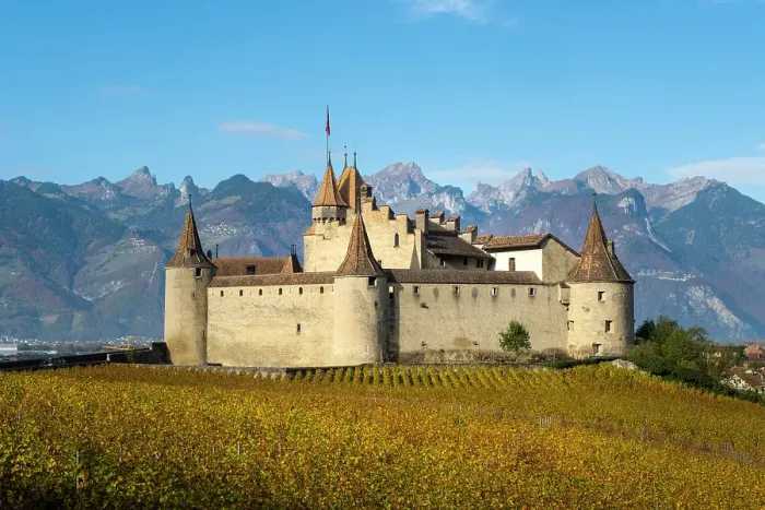Framed Print : Chateau d'Aigle and vineyards, Aigle, Vaud, Switzerland Framed Print : Chateau d'Aigle and vineyards, Aigle, Vaud, Switzerland