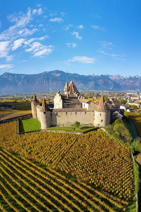 Framed Print : Chateau d'Aigle and vineyards, Aigle, Vaud, Switzerland Framed Print : Chateau d'Aigle and vineyards, Aigle, Vaud, Switzerland