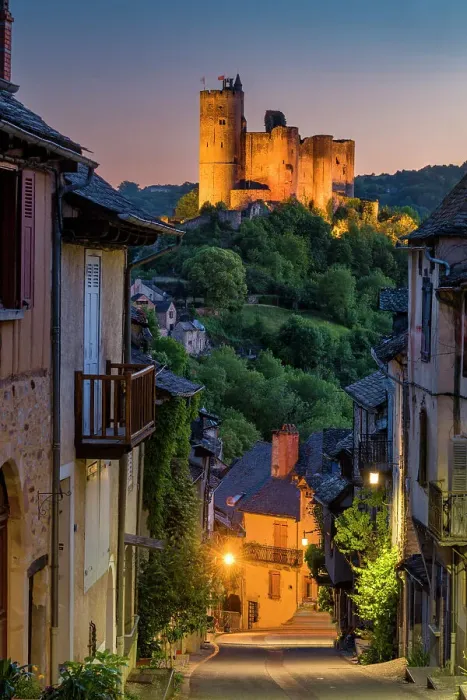 Framed Print : Chateau de Najac at Night, Aveyron, Occitanie, France Najac