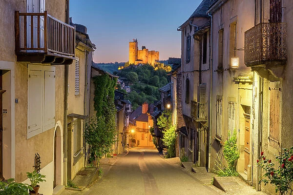Chateau de Najac & Village at Night, Aveyron, Occitanie, France