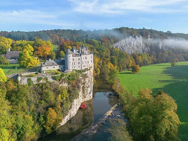 Chateau de Walzin at river Lesse near Dinant, Ardennes, Wallonia, Province Namur, Belgium