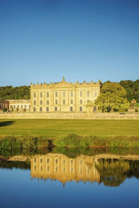 Framed Print : Chatsworth House reflected in River Derwent, Peak District National Park, Derbyshire, England, UK Framed Print : Chatsworth House reflected in River Derwent, Peak District National Park, Derbyshire, England, UK