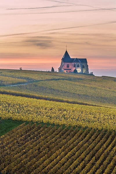 Chavot Courcourt church at dusk, Champagne Ardenne, France