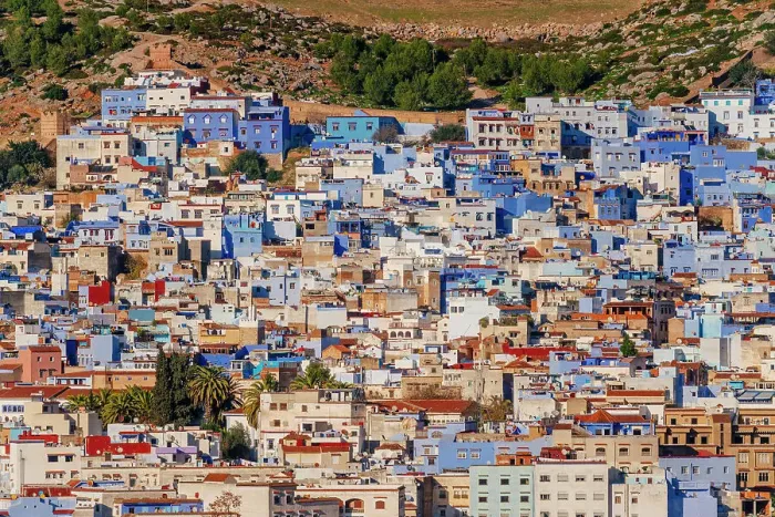 Framed Print : Chefchaouen from above, the Blue City in Morocco, North Africa Framed Print : Chefchaouen from above, the Blue City in Morocco, North Africa