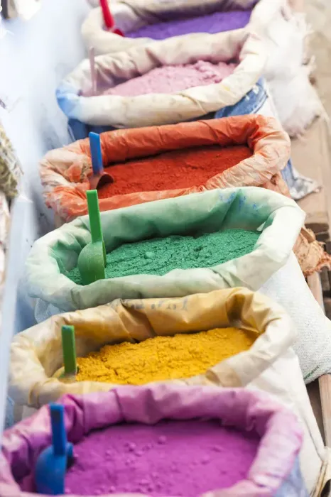 Framed Print : Chefchaouen, Morocco. Colorful dye powders