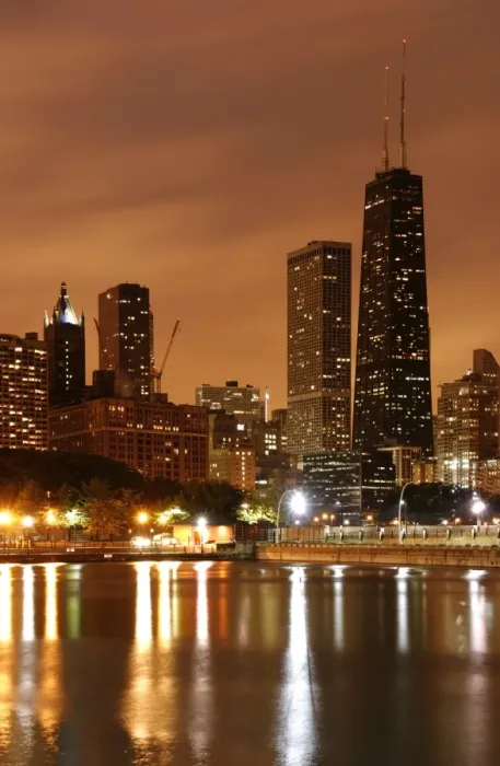 Framed Print : The Chicago Skyline seen from the Navy Pier on a rainy day. USA