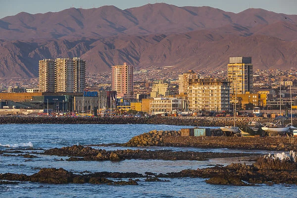 Chile, Antofagasta, harbor view sunset