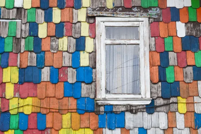 Framed Print : Chile, Chiloe Island, Ancud, colorful house exterior Framed Print : Chile, Chiloe Island, Ancud, colorful house exterior