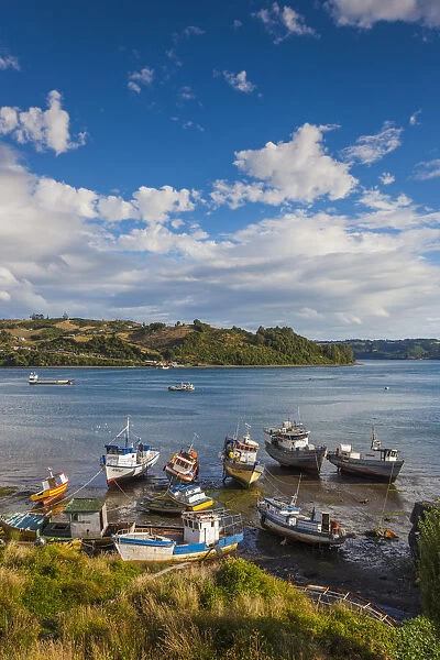 Chile, Chiloe Island, Dalcahue, fishing boats