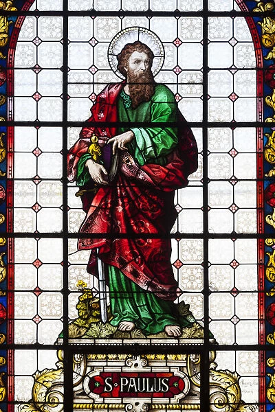 Chile, La Serena, Iglesia Catedral cathedral, stained glass window, St. paul