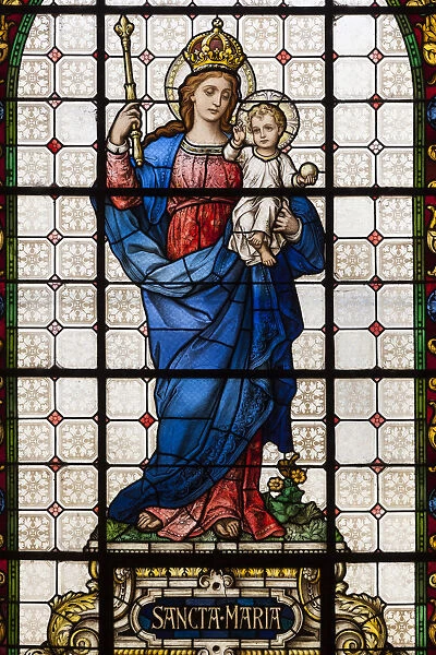 Chile, La Serena, Iglesia Catedral cathedral, stained glass window, Virgin Mary