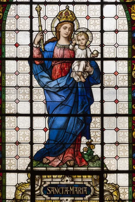 Framed Print : Chile, La Serena, Iglesia Catedral cathedral, stained glass window, Virgin Mary