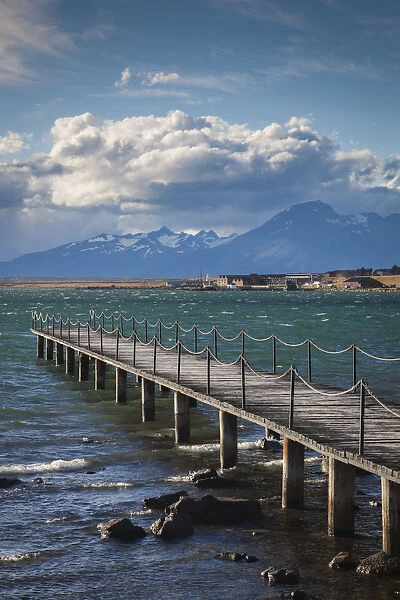 Chile, Magallanes Region, Puerto Natales, Seno Ultima Esperanza bay, pier at Puerto