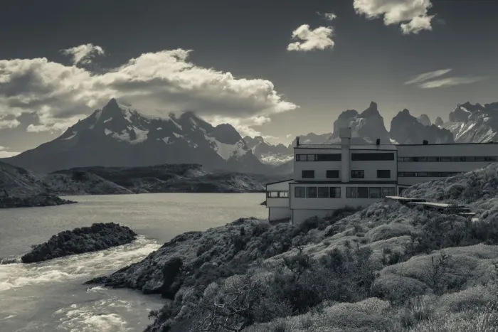 Framed Print : Chile, Magallanes Region, Torres del Paine National Park, Lago Pehoe, Explora Hotel Framed Print : Chile, Magallanes Region, Torres del Paine National Park, Lago Pehoe, Explora Hotel