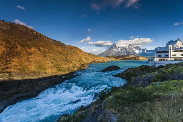 Framed Print : Chile, Magallanes Region, Torres del Paine National Park, Lago Pehoe, Explora Hotel Framed Print : Chile, Magallanes Region, Torres del Paine National Park, Lago Pehoe, Explora Hotel