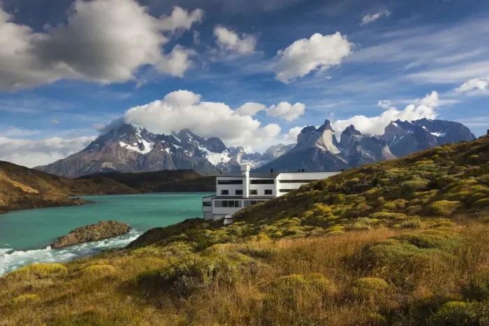 Framed Print : Chile, Magallanes Region, Torres del Paine National Park, Lago Pehoe, Explora Hotel Framed Print : Chile, Magallanes Region, Torres del Paine National Park, Lago Pehoe, Explora Hotel