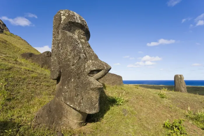 Framed Print : Chile, Rapa Nui, Easter Island, giant monolithic stone Maoi statues at Rano Raraku Framed Print : Chile, Rapa Nui, Easter Island, giant monolithic stone Maoi statues at Rano Raraku