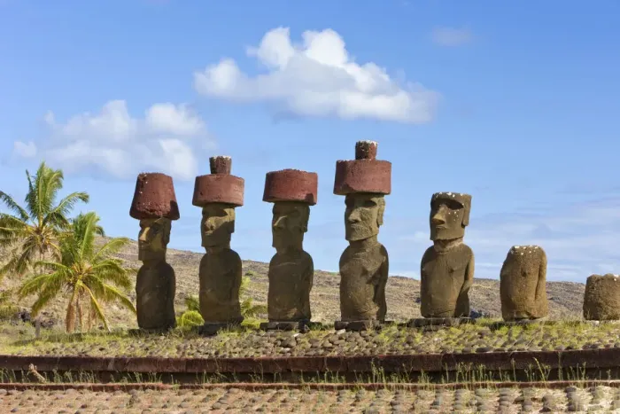 Framed Print : Chile, Rapa Nui, Easter Island, Anakena beach, monolithic giant stone Moai statues Framed Print : Chile, Rapa Nui, Easter Island, Anakena beach, monolithic giant stone Moai statues