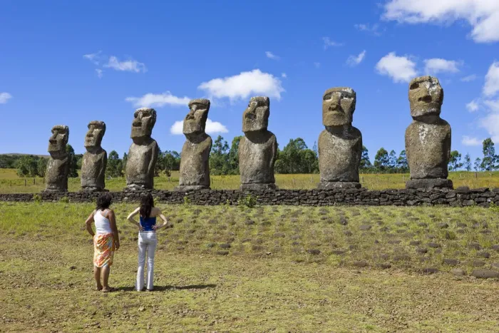 Framed Print : Chile, Rapa Nui, Easter Island, Ahu Akivi, row of monolithic stone Moai statues Framed Print : Chile, Rapa Nui, Easter Island, Ahu Akivi, row of monolithic stone Moai statues