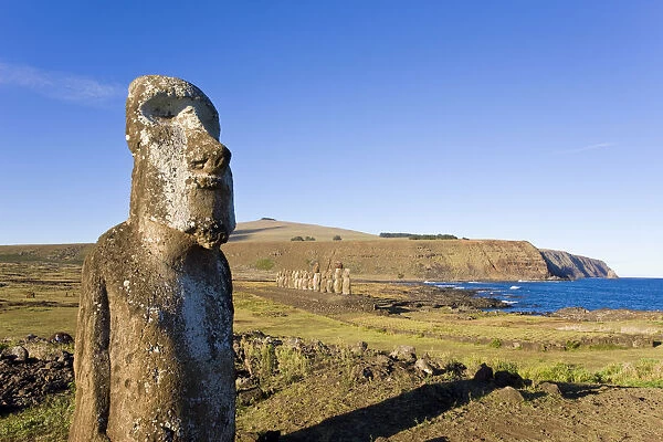 Chile, Rapa Nui, Easter Island, Ahu Tongariki, the largest ahu on the Island, Tongariki