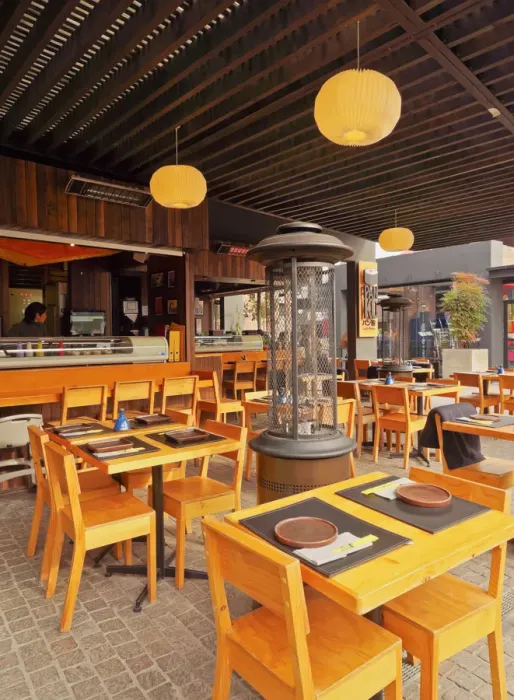 Framed Print : Chile, Santiago, Barrio Bellavista, Patio Bellavista, View of the Panko Sushi Restaurant