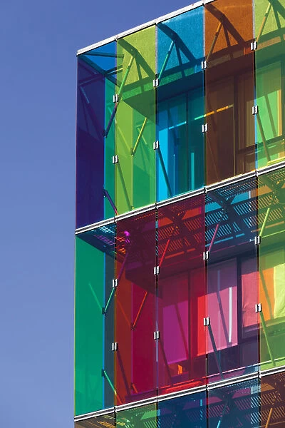 Chile, Santiago, Providencia-area, multi colored commercial building