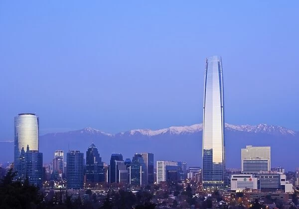 Chile, Santiago, Twilight view from the Parque Metropolitano towards the high raised