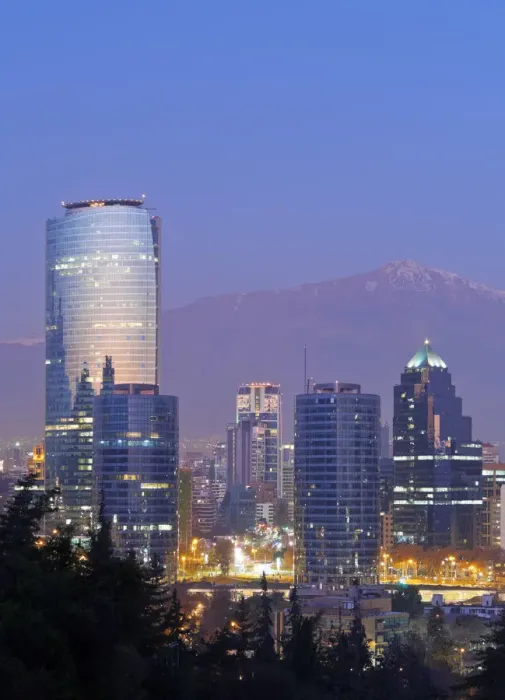 Framed Print : Chile, Santiago, Twilight view from the Parque Metropolitano towards the high raised Framed Print : Chile, Santiago, Twilight view from the Parque Metropolitano towards the high raised