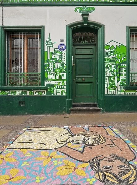 Chile, Santiago, View of the colourful graffiti walls of the Bellavista Neighbourhood
