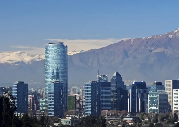 Framed Print : Chile, Santiago, View from the Parque Metropolitano towards the high raised buildings Framed Print : Chile, Santiago, View from the Parque Metropolitano towards the high raised buildings